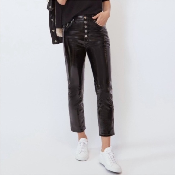 BLDWN The Parker Patent Leather Pants High Rise Exposed Buttons Cropped - Picture 2 of 13